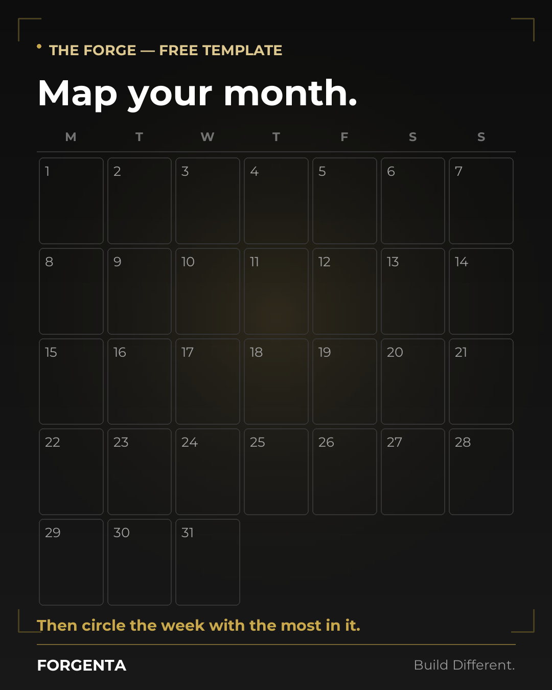 A blank monthly bill calendar: a grid of numbered day boxes with room to write each recurring cost.